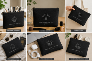 Minimalist Canvas Cosmetic Bag With Zipper Closure Good Things Take Time Design Small Portable <b>Makeup</b> <b>Case</b> - Product Image 6