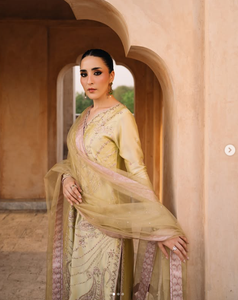 Women's Pale <b>Yellow</b> Silk Salwar Kameez With Embroidered Dupatta Traditional Indian Pakistani Wedding Outfit Regular Fit - Product Image 2