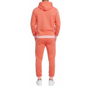 Survêtement pour homme de haute qualité, vêtements de sport corail |   Sweat à capuche avec poignets contrastants rose pastel |   Ensemble deux pièces pour homme, coupe ajustée sur mesure - Product Image 2