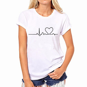 เสื้อยืดคอกลมแขนสั้นสีขาวสำหรับผู้หญิง พิมพ์ลายหัวใจ ทรงหลวม สไตล์ลำลอง ผ้าเจอร์ซีย์คอตตอน 100% เหมาะสำหรับใส่ในฤดูใบไม้ผลิและฤดูร้อน - Product Image 3