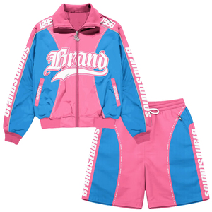 Mens Sporty Track Jacket & Shorts Set Blue Quick Dry Polyester Spring Wear Woven Satin Breathable Casual Sporty Zipper Outerwear - Product Image 4