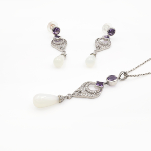Ensemble pendentif et boucles d'oreilles en argent sterling 925 avec améthyste et pierre de lune blanche, plaqué rhodium, bijoux fins OEM ODM - Product Image 2