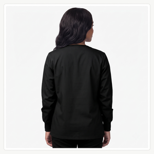 Women's Knit Snap Front Medical <b>Scrub</b> Jacket Long Sleeve Nurse Warm-Up Uniform Rayon Spandex - Product Image 2