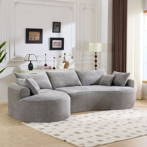 Divano Moderno in Tessuto Ciniglia Grigio Compresso Senza Struttura da 124,5 Pollici con 3 Cuscini Schienale e 4 Cuscini Decorativi per Soggiorno - Product Image 3