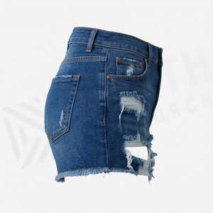 Shorts en jean sexy déchirés à ourlet brut pour femme, taille haute, mode estivale, streetwear tendance, couleur personnalisée, vêtements haut de gamme - Product Image 3