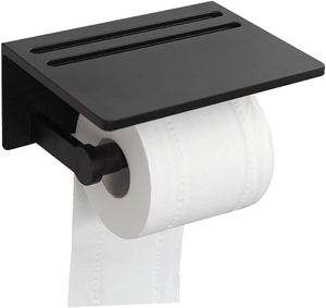 Soporte de papel higiénico de metal para montar en la pared con estante y soporte para móvil, para baño - Product Image 1