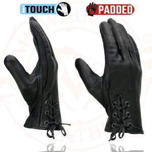 Gants de moto classiques en cuir noir de haute qualité, style motard, à doigts entiers, avec lacets ajustables, faible MOQ, fournisseur en gros - Product Image 3