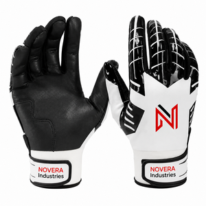 NOVERA INDUSTRIES High Quality Genuine Leather Baseball Softball Batting Gloves <b>Hook</b> Loop Closure Breathable Customized Color - Product Image 3