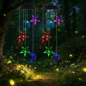 2 Pezzi Campane Eoliche Solari con Luci LED a Cambio Colore Luna e Stelle, Impermeabili per Decorazione Patio/Giardino/Cortile, Materiale ABS, Alimentazione 4W DC - Product Image 2