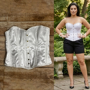 Corsé de satén blanco elegante para dama de honor, talla grande, sin tirantes, con varillas de acero. - Product Image 5