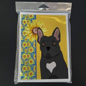 Summer Sunflowers Black French Bulldog <b>Greeting</b> <b>Cards</b> Pack 8 Blank <b>Note</b> <b>Cards</b> with Envelopes A7 Whimsical 5x7 Size - Product Image 3