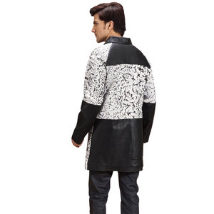 Abrigo Largo para Hombre, Diseño de Dos Tonos con Estampado de Patchwork, Cuello Camisero, Cierre de Botón Sencillo - Product Image 5