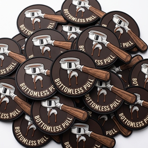 Badge rond en PVC souple, motif café expresso et porte-filtre, patch en caoutchouc 3D, directement du fabricant, pour tablier, casquette, sac - Product Image 1