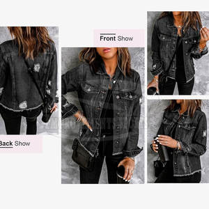 Vente en ligne de qualité supérieure Veste en jean pour femmes Veste en jean confortable de couleur unie pour femmes - Product Image 5