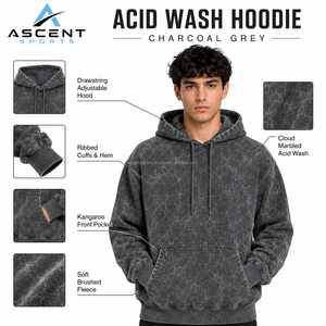 OEM Oversized Acid Wash Pullover Hoodie Cotton Fleece 400 GSM Winter Vintage Drop Shoulder Acid Wash Hoodies Sweatshirt - Product Image 2