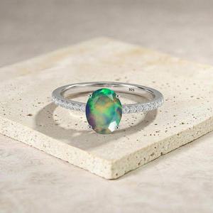 Oval Black <b>Opal</b> <b>Ring</b> 925 Sterling Silver Natural <b>Opal</b> Engagement <b>Ring</b> Dainty October Birthstone Gift For Her - Product Image 6