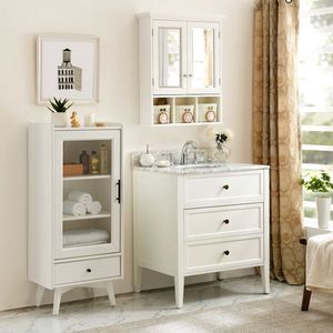 Armadietto da Bagno a 2 Ante con 2 Ripiani Regolabili e 3 Contenitori Stile Natalizio, Armadietto Portamedicinali, Specchio da Bagno - Product Image 6