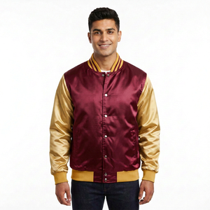 Chaqueta Varsity Negra y Blanca para Hombre, Estilo Casual, Color Sólido, Cierre de Botones, Cuello Camisero, Corte Regular, Exterior de Poliéster, Forro de Satén, Otoño - Product Image 5