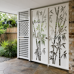 White Bamboo Laser Cut Metal <b>Privacy</b> <b>Screen</b> Decorative Patio Partition Gate Garden Outdoor Panel Door - Product Image 5