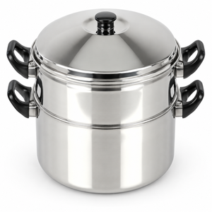 Casserole vapeur en acier inoxydable à 2 niveaux avec couvercle et poignées résistantes à la chaleur - Product Image 1