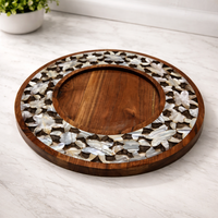 Plateau de service décoratif en bois et nacre avec incrustations, pour chocolats, dattes, calligraphie arabe, plateau circulaire de luxe pour chocolats