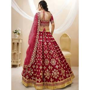 Charismatic <b>Red</b> Zari Work Art Silk <b>Wedding</b> <b>Lehenga</b> Choli for Women - Product Image 3