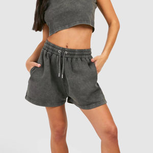 Nuevos Pantalones Cortos de Felpa Francesa para Mujer, Estilo Jogger, Color Sólido, Estilo Urbano, Efecto Desgastado por el Sol, Lavado Ácido Vintage - Product Image 3