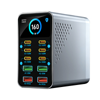 Station de charge de bureau GaN 160W, 10 ports USB C PD3.1, chargeur rapide 140W, affichage numérique, chargeur multi-ports USB QC3.0 pour ordinateur portable
