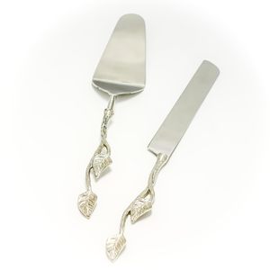 Ensemble de serveurs à gâteau à motif floral, manche en métal, finition mate, ustensiles de service pour desserts de mariage - Product Image 3