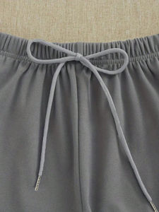 Conjunto de Shorts de Verano para Mujer, Color Sólido, Alta Calidad, 100% Algodón, Deportivo, Transpirable, Corte Regular, Camiseta y Shorts - Product Image 3