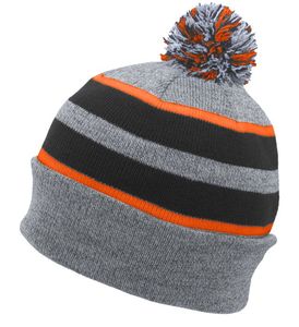 Gorros de Punto Personalizados al por Mayor de BNSB SPORTS, con Franjas, Pompón y Logotipo Bordado, en Gris, Negro y Rojo, Unisex, para Invierno, Aire Libre, Casual, Cálidos - Product Image 3