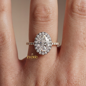 Yellow Gold 925 <b>Silver</b> 1 Carat VVS2 Clarity Oval Cut Lab Grown Diamond Halo Engagement <b>Ring</b> Pave <b>Set</b> Band Brilliant Cut Bridal - Product Image 5