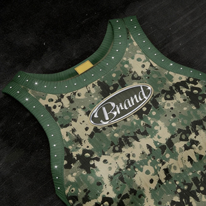 Women Camouflage Crop Tank <b>Top</b> <b>Rhinestone</b> Detail Sleeveless Streetwear Vest Custom Logo OEM Supplier - Product Image 2