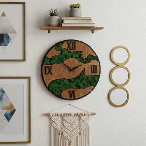 Reloj de Pared Mecánico 3D de Madera Rústica con Efecto Musgo, Hecho a Mano, con Números Romanos, Decoración de Pared de Madera Natural, Estilo Moderno para Casa de Campo - Product Image 1