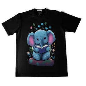 High Quality OEM ODM Custom 100% Cotton Regular Fit Elephant Pattern Men's Women's Crewneck Crew-neck Short Sleeve Tee T-shirt