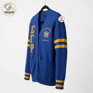 Sigma Gamma Rho Women's Blue Cardigan Sweater Greek Embroidery 100% Cotton Knitted Full Sleeve <b>Covered</b> <b>Button</b> Closure Winter - Product Image 3