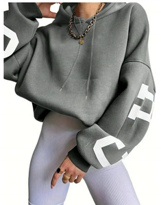 Drop Shoulder <b>Thick</b> Cotton Oversized Pullover Hoodie Custom logo Letter Printed Heavy Hoodie for Women - Product Image 5