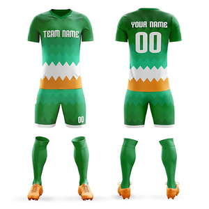 Conjunto de Camiseta de Fútbol Personalizada MindShare Unisex, Manga Corta, Verde y Amarillo a Rayas, Transpirable, Absorbe la Humedad, Spandex/Poliéster - Product Image 4