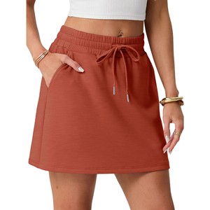 Women High <b>Waist</b> <b>Elastic</b> for Mini <b>Skirt</b> Drawstring Solid Sweet Woven Satin Breathable with Pockets Summer Pleated - Product Image 5