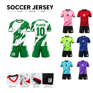 Tenue de football personnalisée verte et blanche à imprimé géométrique, sublimée, anti-humidité, manches courtes, coupe athlétique unisexe adulte - Product Image 5