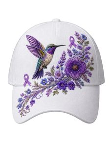 <b>Purple</b> Hummingbird Floral Embroidered Baseball Cap Unisex Adjustable 6-Panel 100% Polyester Breathable Waterproof Party Four - Product Image 2