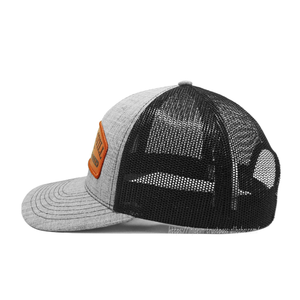 Gorra Trucker de Alta Calidad con Parche de Cuero Gris Jaspeado, Gorra de Malla de Algodón de 6 Paneles, Gorra de Papá Ajustable para Hombre, Venta al por Mayor OEM - Product Image 3