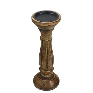 Porte-bougie rond en bois naturel artisanal, style rustique, décoration de table pour la maison - Product Image 5