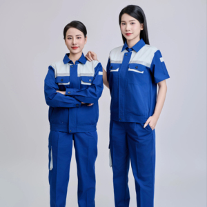ชุดทำงานผ้า TC ระบายอากาศได้ดี สีน้ำเงินเทา แขนสั้น ทนทาน ไม่หดตัว สวมใส่สบาย มองเห็นได้ชัดเจน สำหรับผู้ชาย ยี่ห้อ FMF - Product Image 1