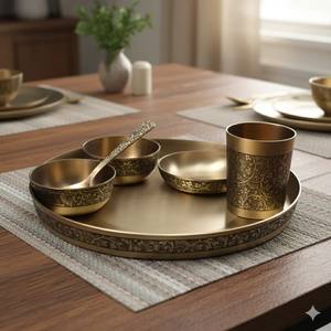 Mejore su experiencia gastronómica con nuestro completo juego de utensilios de metal Kansa, duradero y ecológico, de 6 piezas para uso diario. - Product Image 1