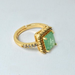 <b>Gold</b> Plated Emerald CZ Diamond <b>Cocktail</b> <b>Ring</b> Statement <b>Ring</b> Elegant Bridal Wedding Engagement Jewelry Designer Party Wear - Product Image 3