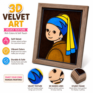 3D Velvet Art Kit DIY Painting Kit the Girl with a Pearl Earring with Acrylic <strong>Paints</strong> Brush <strong>Frame</strong> EN71 ASTM D-4236 - Product Image 4