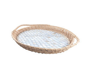 Bandeja de servicio de ratán nácar ovalada de la mejor calidad con asas Bandeja de decoración multifuncional - Product Image 4