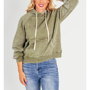 Sudaderas con capucha de estilo casual para mujer, de algodón, de secado rápido, con lavado ácido, talla grande, bajo MOQ. - Product Image 3