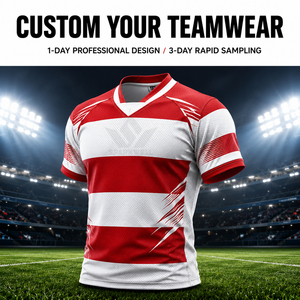 Maillot de rugby pour homme, rayé rouge et blanc, col en V, manches courtes, polyester respirant, vêtements de sport toutes saisons, coupe classique - Product Image 5